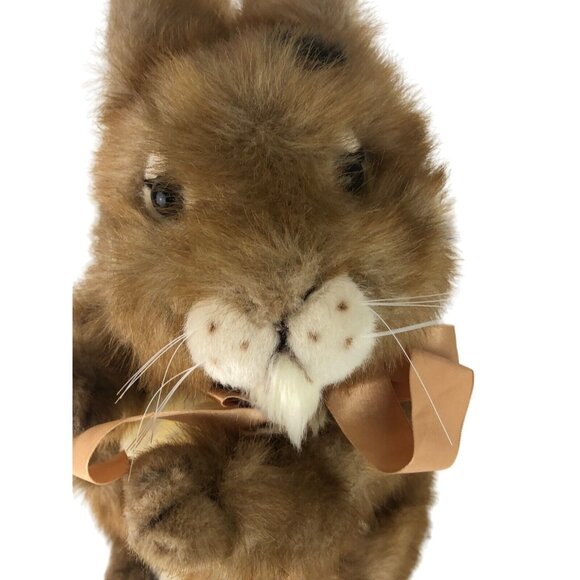 Dakin Brown Real Bunny Sitting Vintage Easter Plush Stuffed Animal Bow 12" - Picture 3 of 15